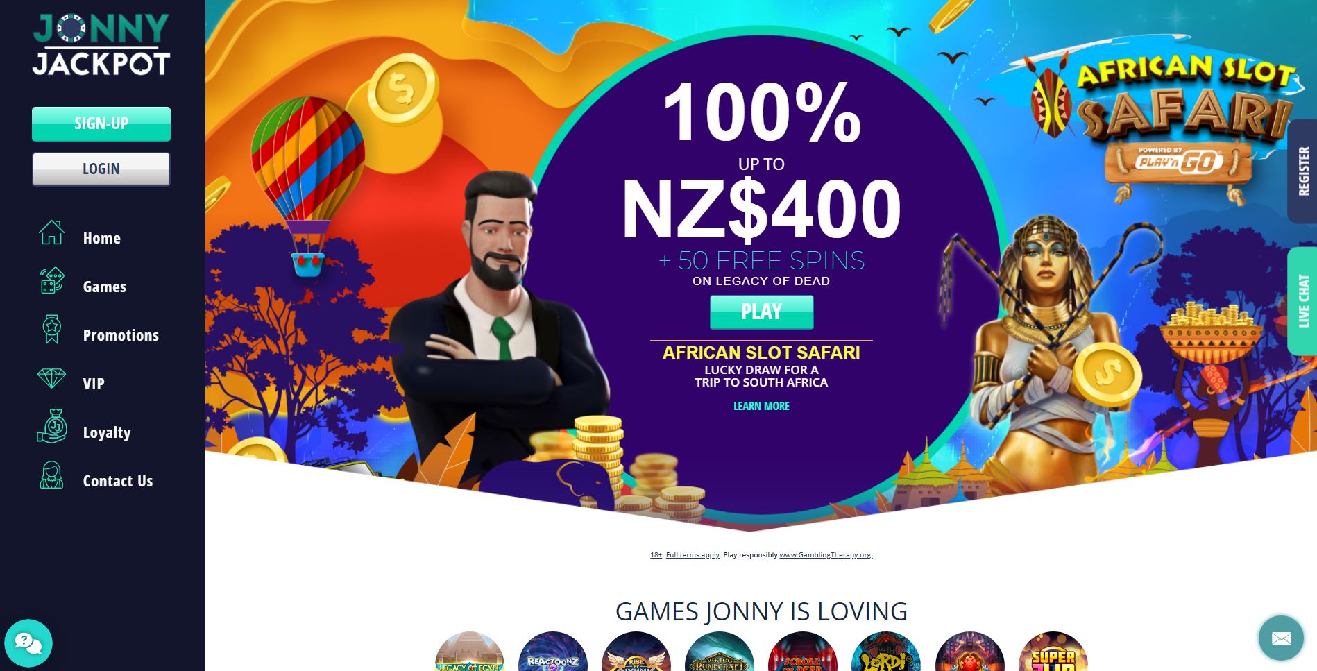 Jonny Jackpot Casino frontpage